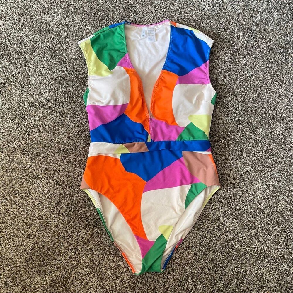 Sanctuary Plunge-Neck Cap-Sleeve One-Piece Swimsuit women’s size Large